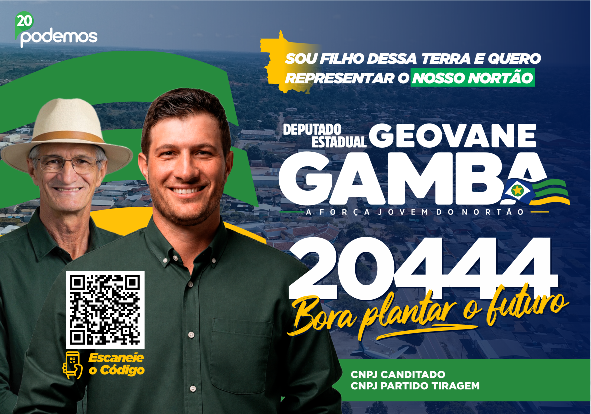 Material oficial de campanha de Geovane Gamba, número 20444